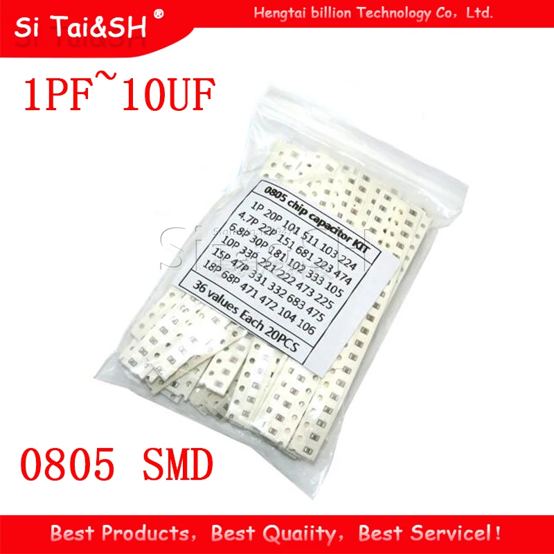 

36values*20pcs=720pcs 0805 SMD Capacitor assorted kit 1pF~10uF component diy samples kit new and original