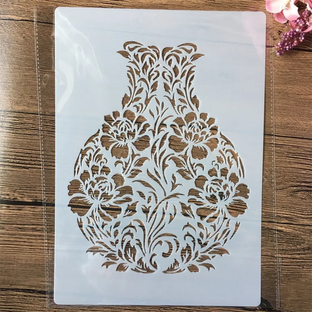 

A4 29cm Flower Vase DIY Layering Stencils Wall Painting Scrapbook Coloring Embossing Album Decorative Template