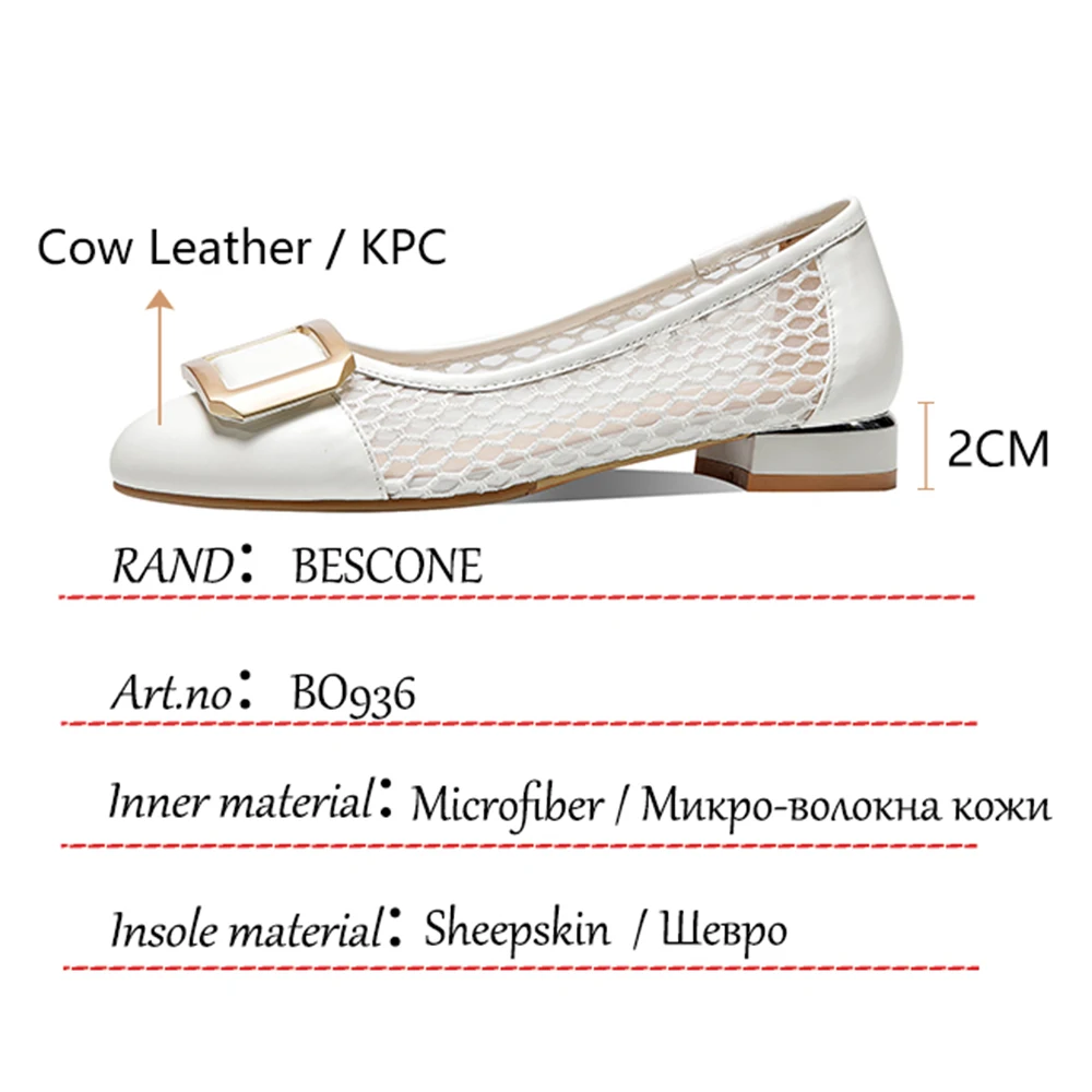 

BESCONE New Flat Shoes Casual Summer Mesh Breathable Round Toe Women's Flats Metal Decoration Comfortable Women's Shoes BO936