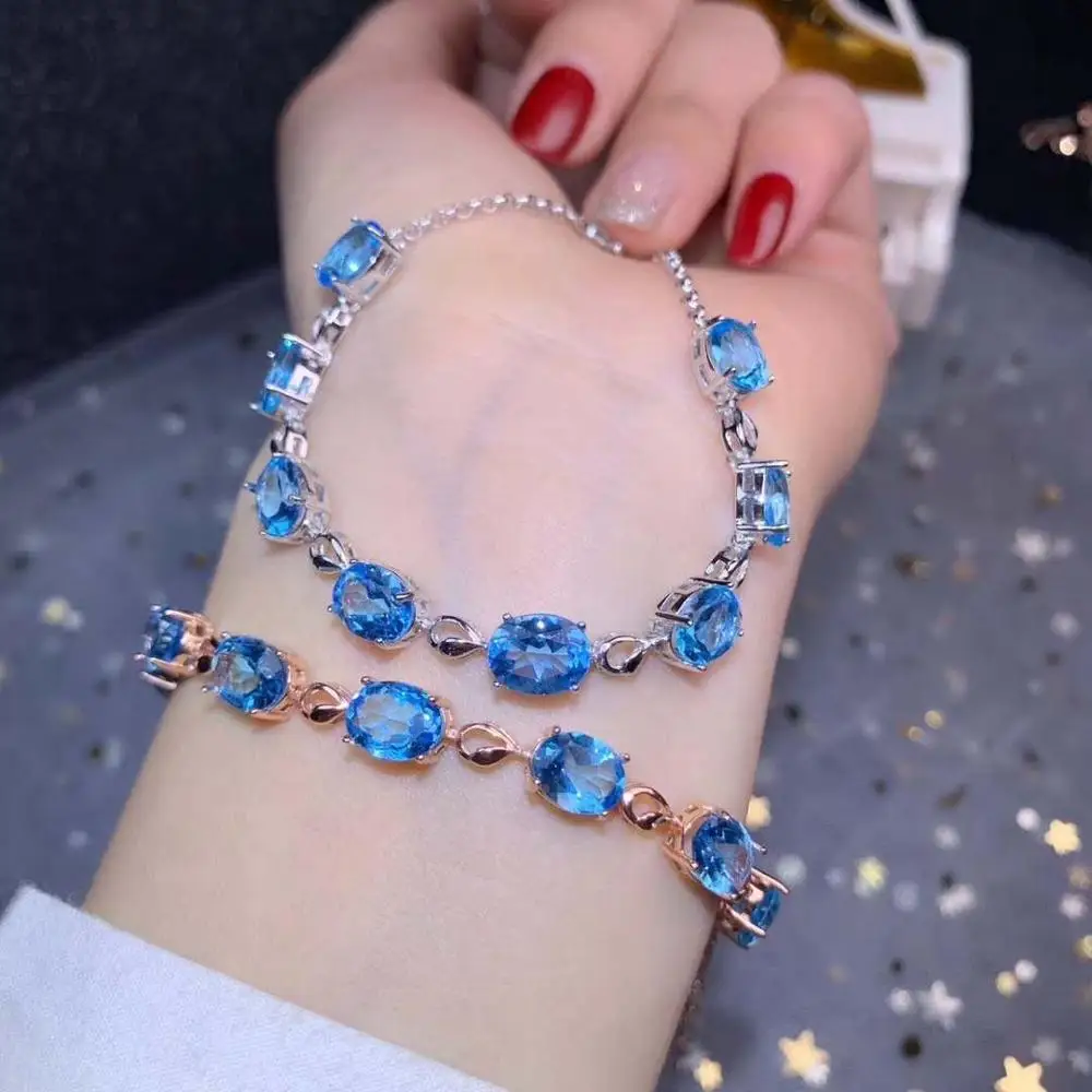 

100% Real And Natural Topaz chain bracelet Free shipping Natural real Topaz 925 sterling silver Topaz chain bracelet