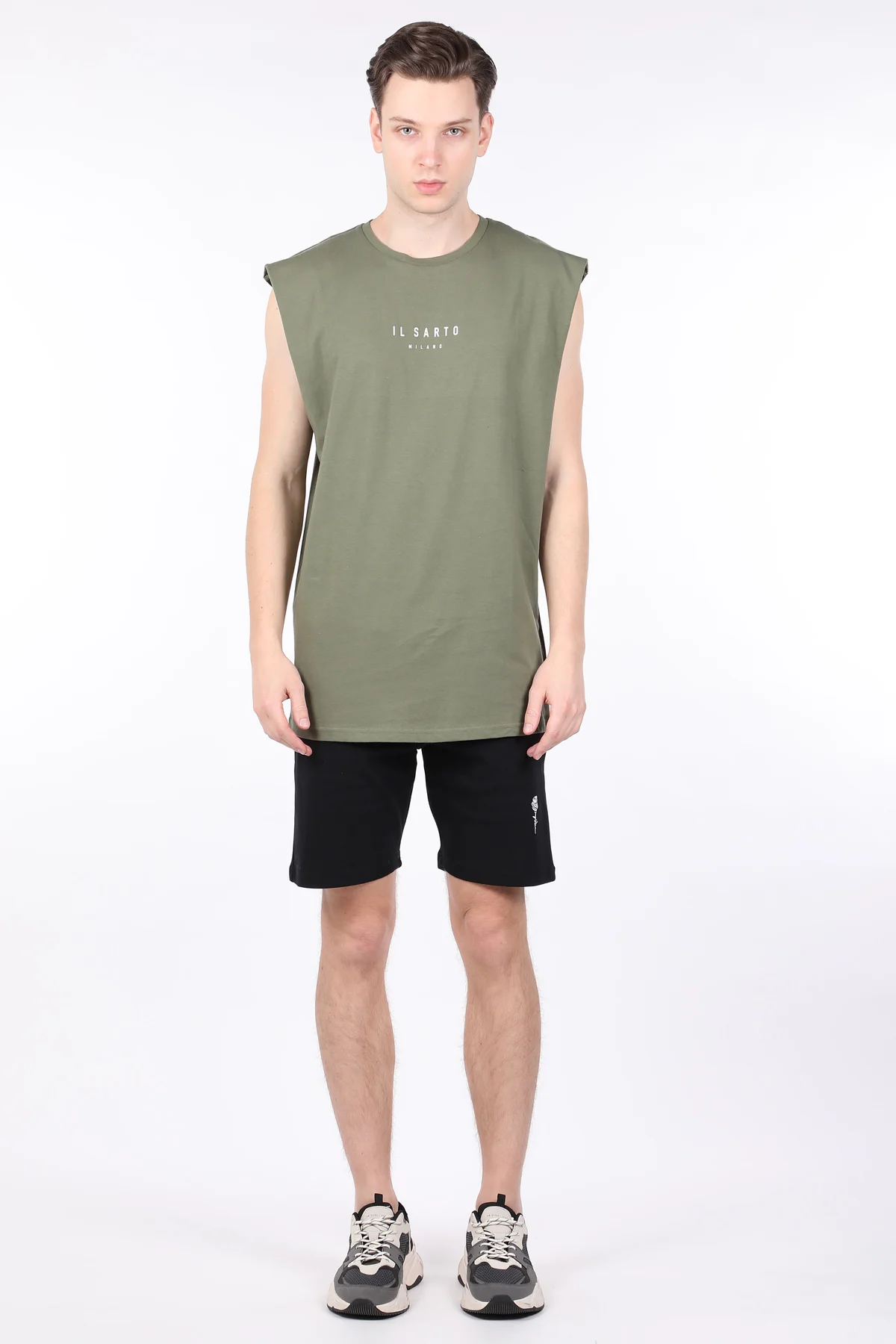

Erkek Yeil Bisiklet Yaka Kolsuz T-shirt