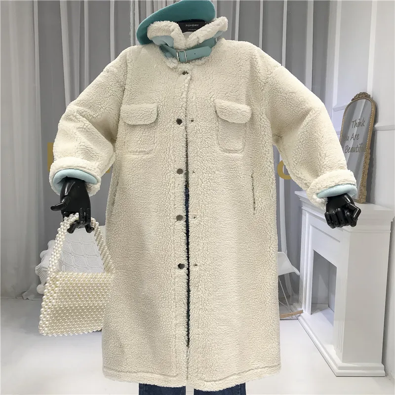 пальто женское Элегантные пушистые из овечьей шерсти женские зимние толстые