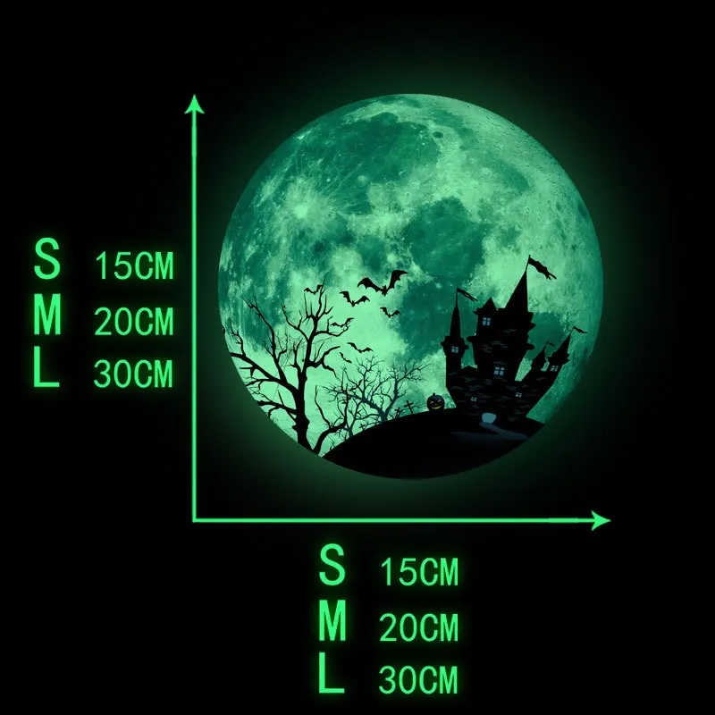 

Luminous Pumpkin Bat Castle Halloween Mall Glass Moon Wall Sticker Halloween Decorative Painting Home Decor