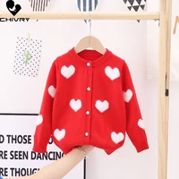 new 2022 baby girls fashion knitted cardigan sweater kids autumn warm heart embroidery button cardigan sweater jackets