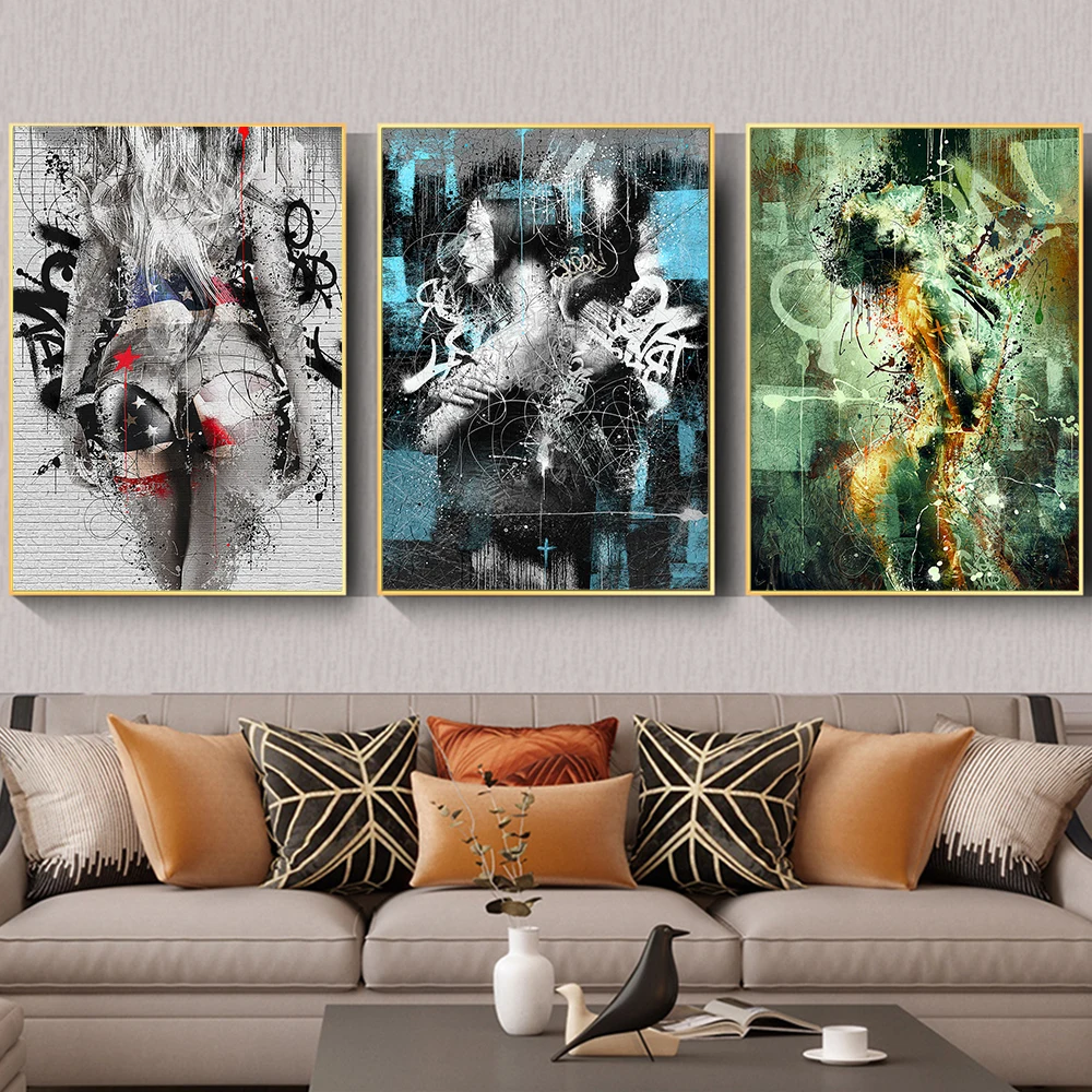 

Sexy Woman Street Graffiti Wall Art Posters and Prints for Living Room Corridor Canvas Painting Girl Bedroom Aesthetics Decor