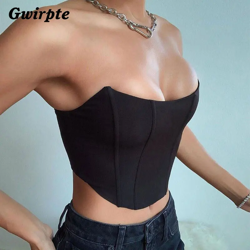 

Gwirpte 2021 Sleeveless Slash Neck Corset Crop Tops Women Fashion Backless Club Party Top Cropped Streetwear