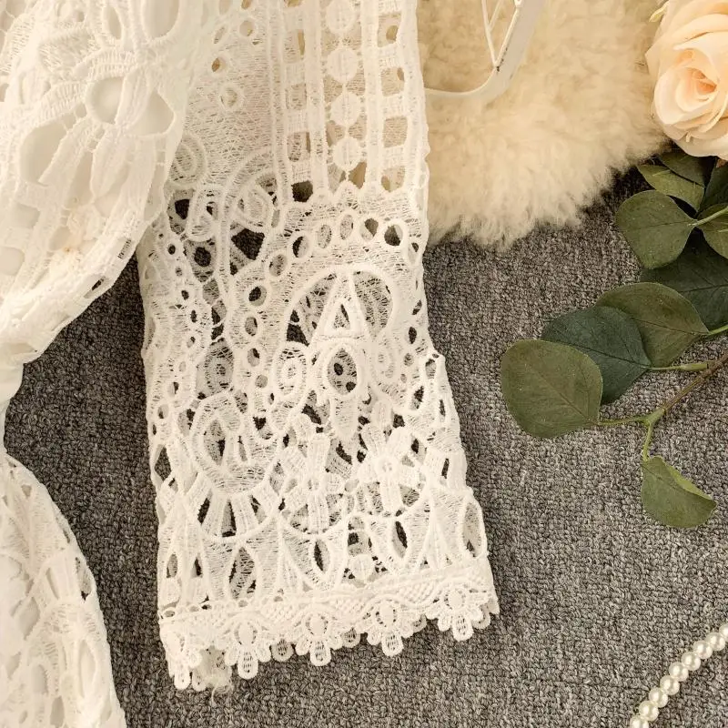 

Autumn 2020 new ladies dress short sleeves waist slim dress red lace hollow out dresses with belt elegant white dresses