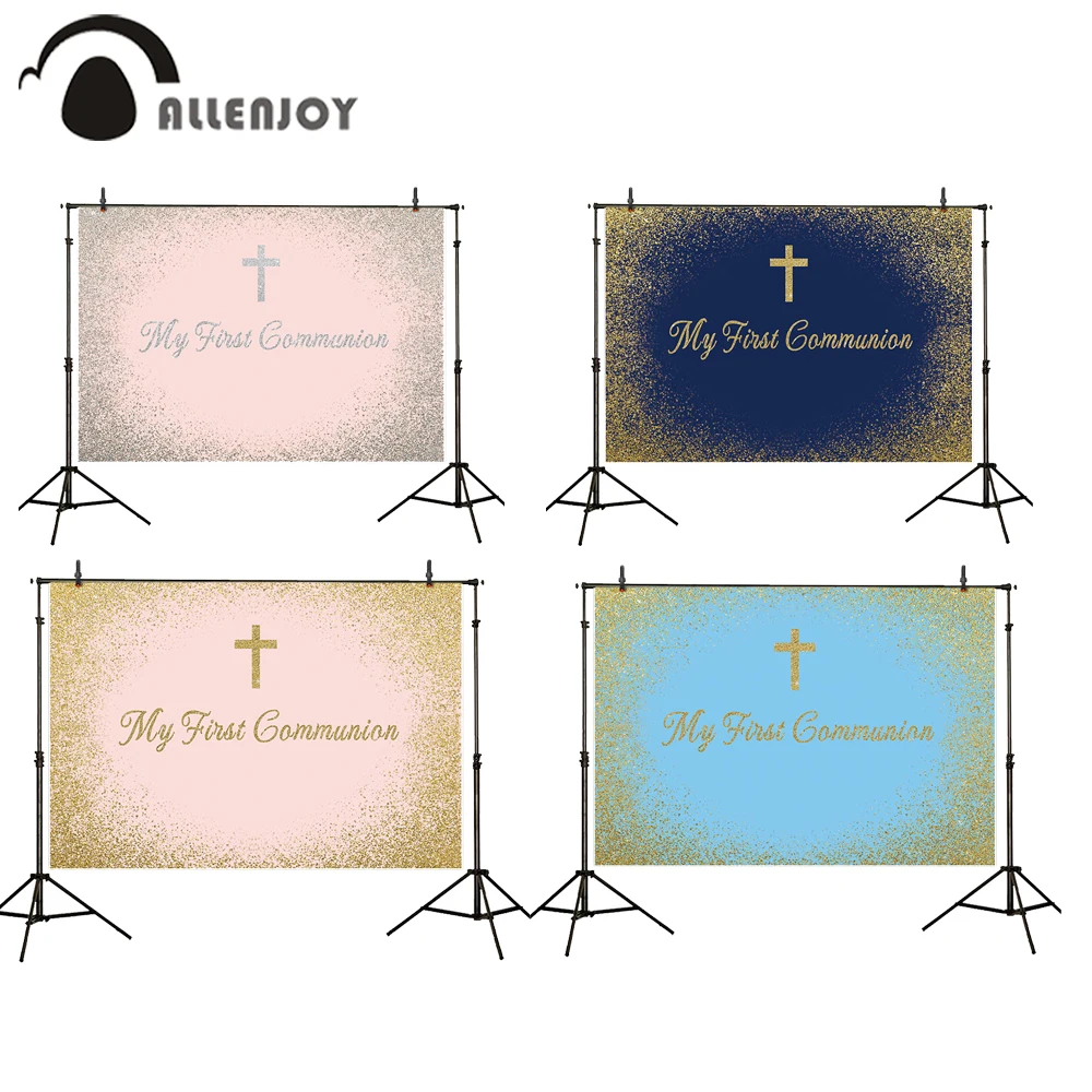 Allenjoy Econ полиэстер праздничные баннеры Крест Золотой песок блеск боке Святое
