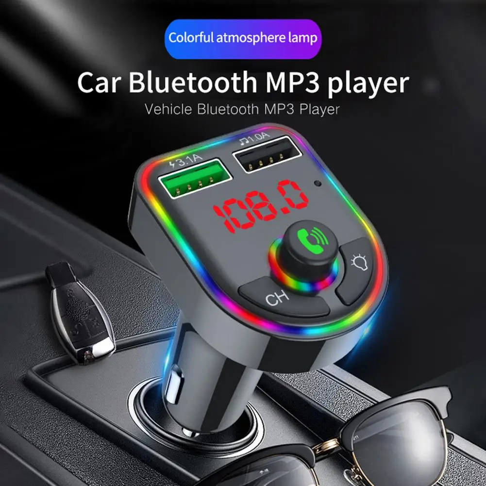 FM Transmitter Wireless Bluetooth 5.0 Handsfree Car MP3 Player Kit Modulator Dual USB 3.1A F6 Charger Colorful LED | Электроника
