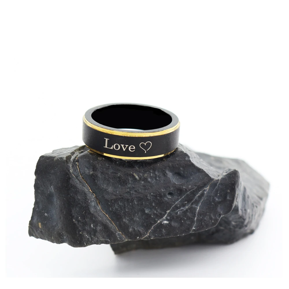 

Black Gold Brush Matt Custom Ring Engrave Name Logo Date Titanium Steel Ring for Women Men Couple Personalized Valentine Gift