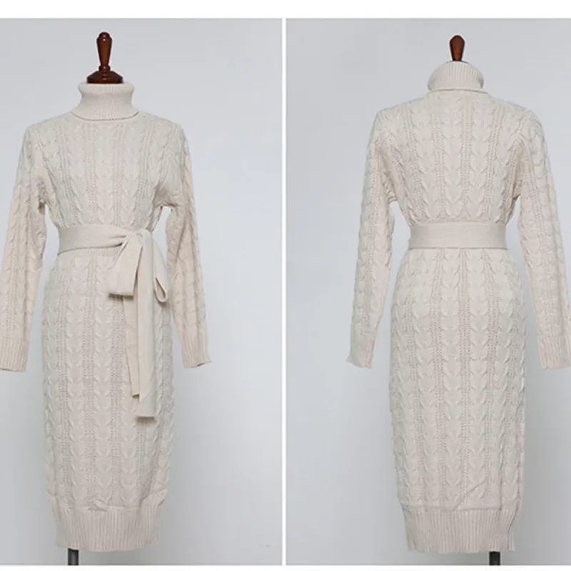 Autumn Winter Dress Vintage Women's thickening Knit Casual Long Bodycon Turtleneck Knitted Sweater Spring 2019 | Женская одежда