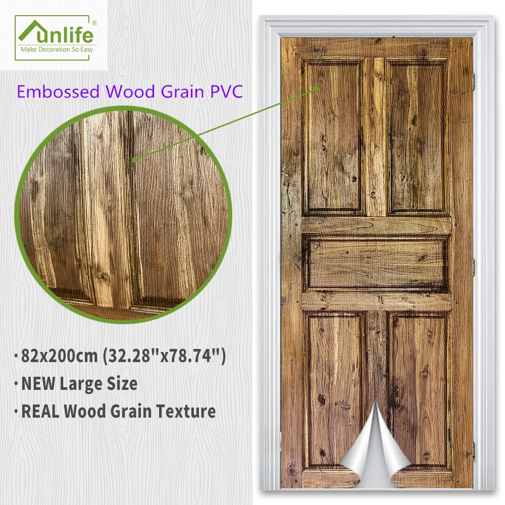 

3D Embossed Wood Grain PVC Old Wooden Door Sticker Home Decor Adhesive Waterproof Wallpaper Tear-proof Wall Poster Mural Decals