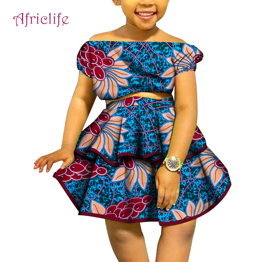 

New African Clothes For Kids Girls Children's Trendy Wears Beautiful Prints Dress T-Shirt And Pleated Skirt Custom Size WYT714