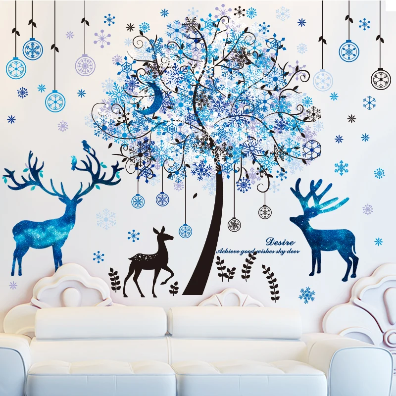 [SHIJUEHEZI] Луна олень наклейки с животными на стену винил DIY Дерево снежинки Наклейки на стены для гостиной диван фоновое украшение