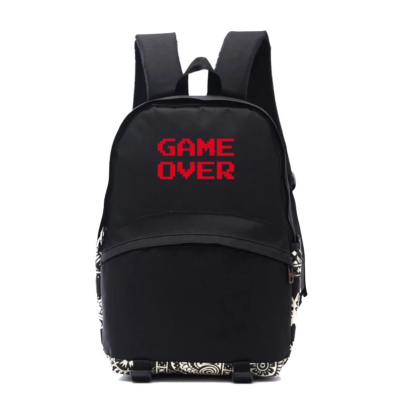 

Retro game words concept backpack Game Over 8 bit words printing backpack Gamer Gift Schoolbags Student Nylon Bag
