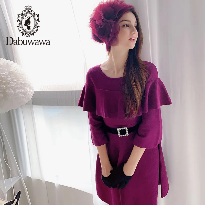 Dabuwawa одноцветное гофрированное платье для женщин Шикарная Осень Бургундия линия