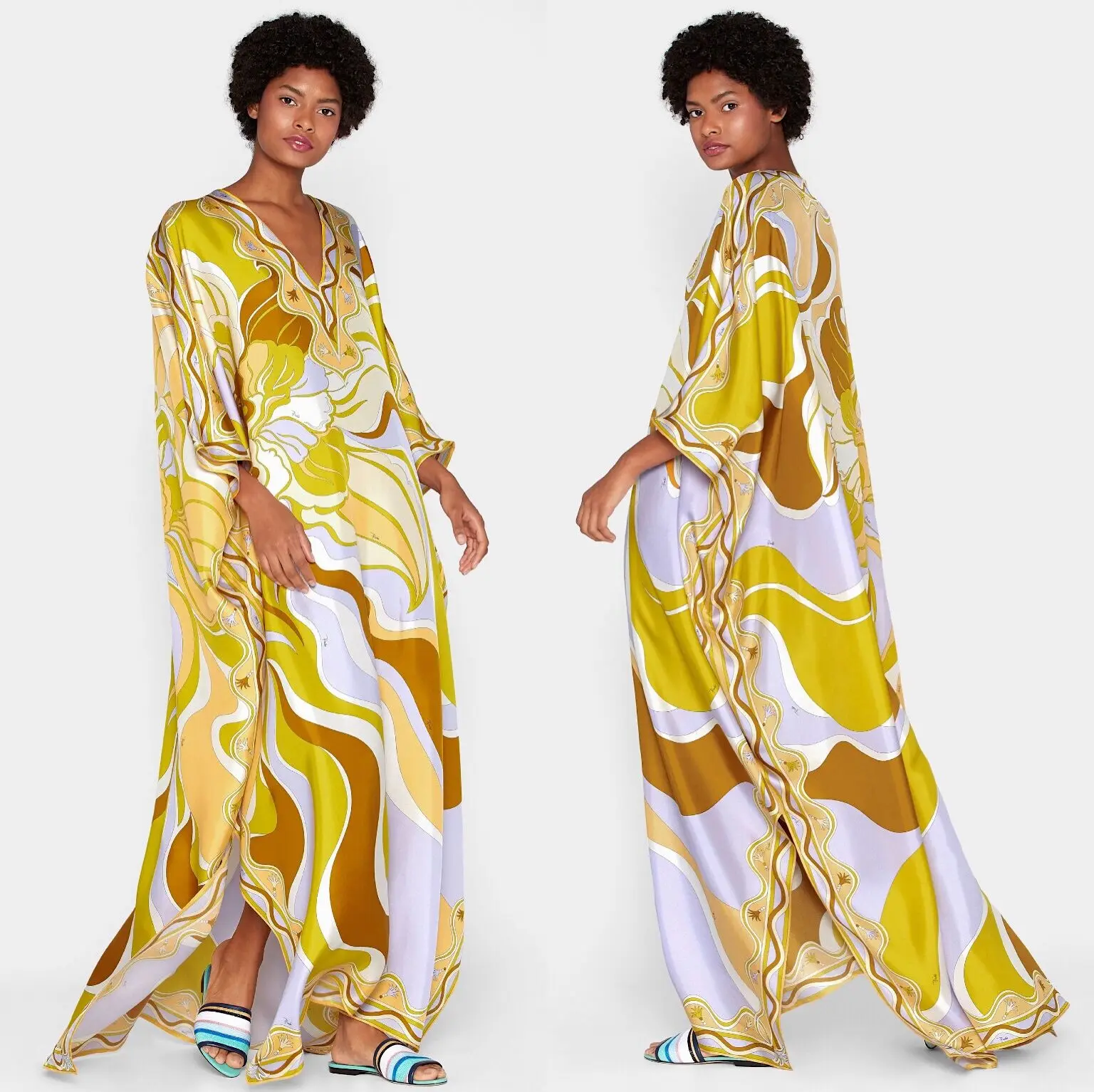 

Women New Style Loose V-neck Fashion Printed Stretch Knit Dress Plus Size Clothing for Women