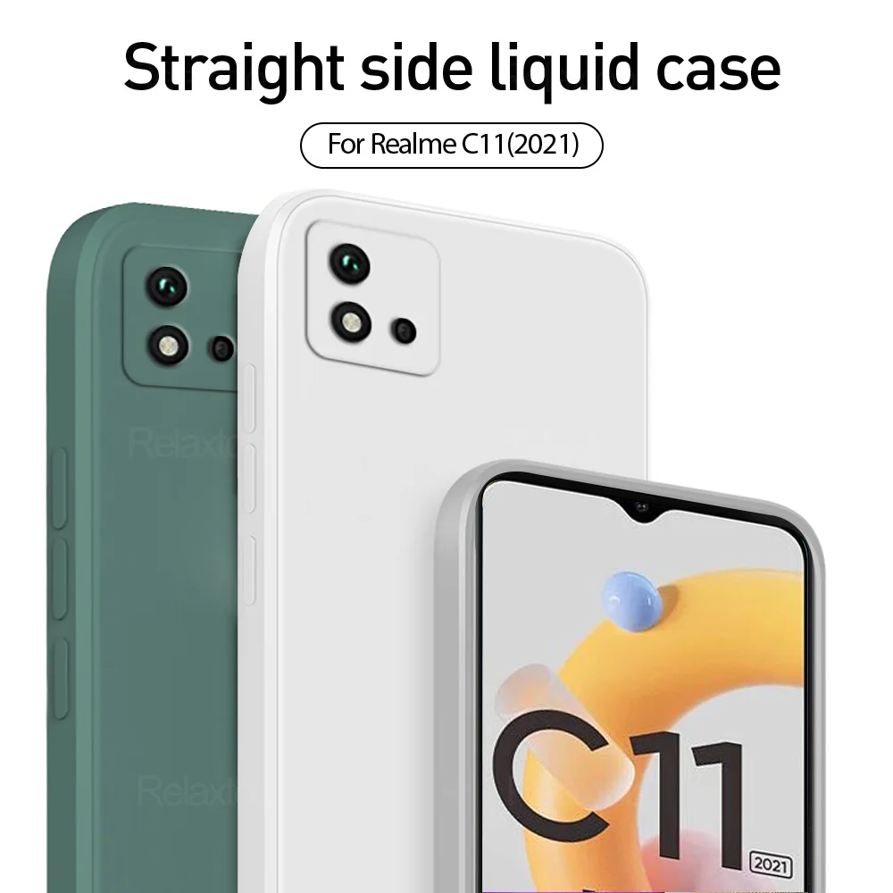 luxury original square liquid silicone case for oppo realme c11 2021 shockproof soft phone cover shell funda for realmy c 11 11c free global shipping