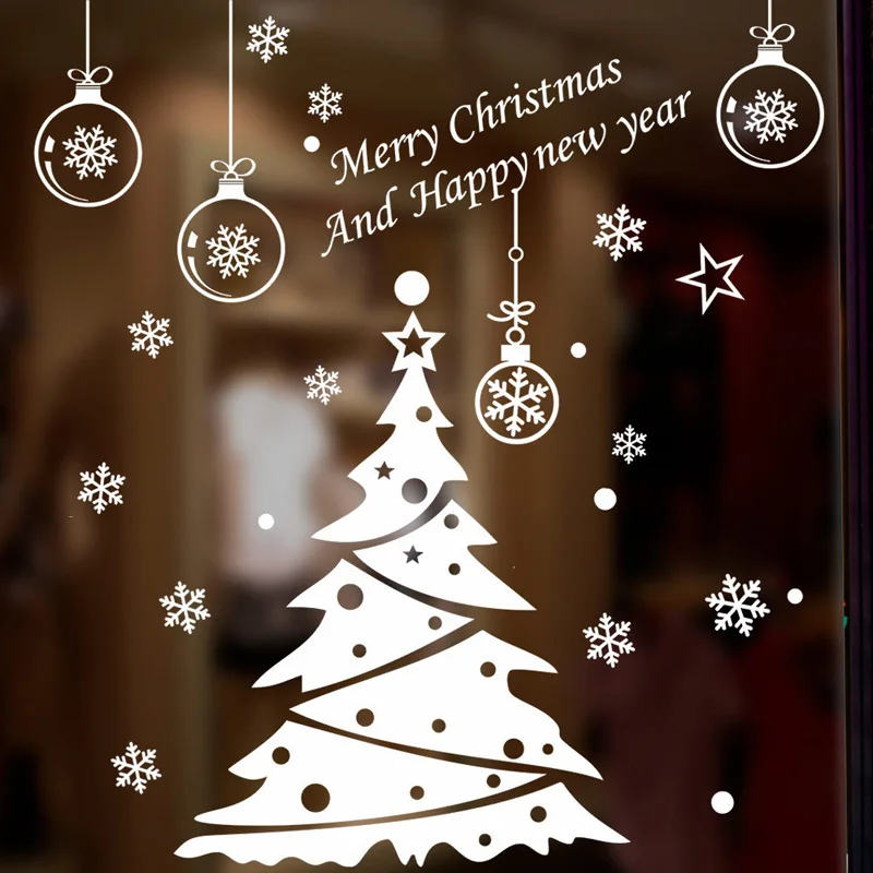

Christmas tree decoration glass windows Wall Sticker Wall Decals festival Home decoration happy New Year Stickers wallpaper