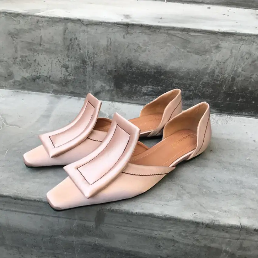 Женские атласные лоферы с квадратной пряжкой винтажные Лоферы розового цвета на