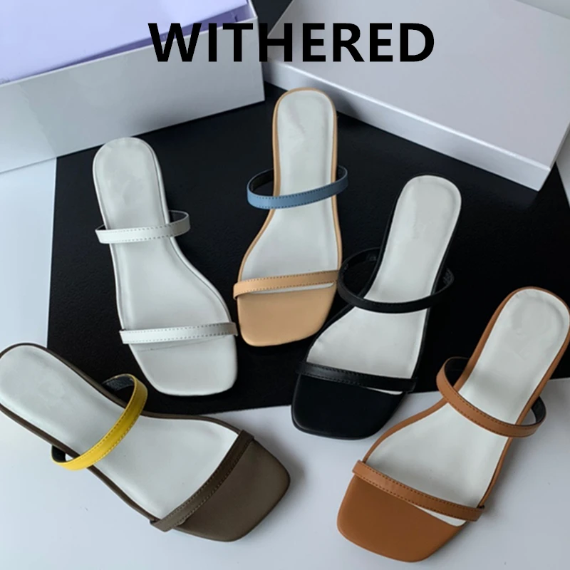 

Jenny&Dave Slippers Women Summer Shoes Women Sandals England Simple Contrast Color Bandage Sheepskin Heel Sandals Women Shoes
