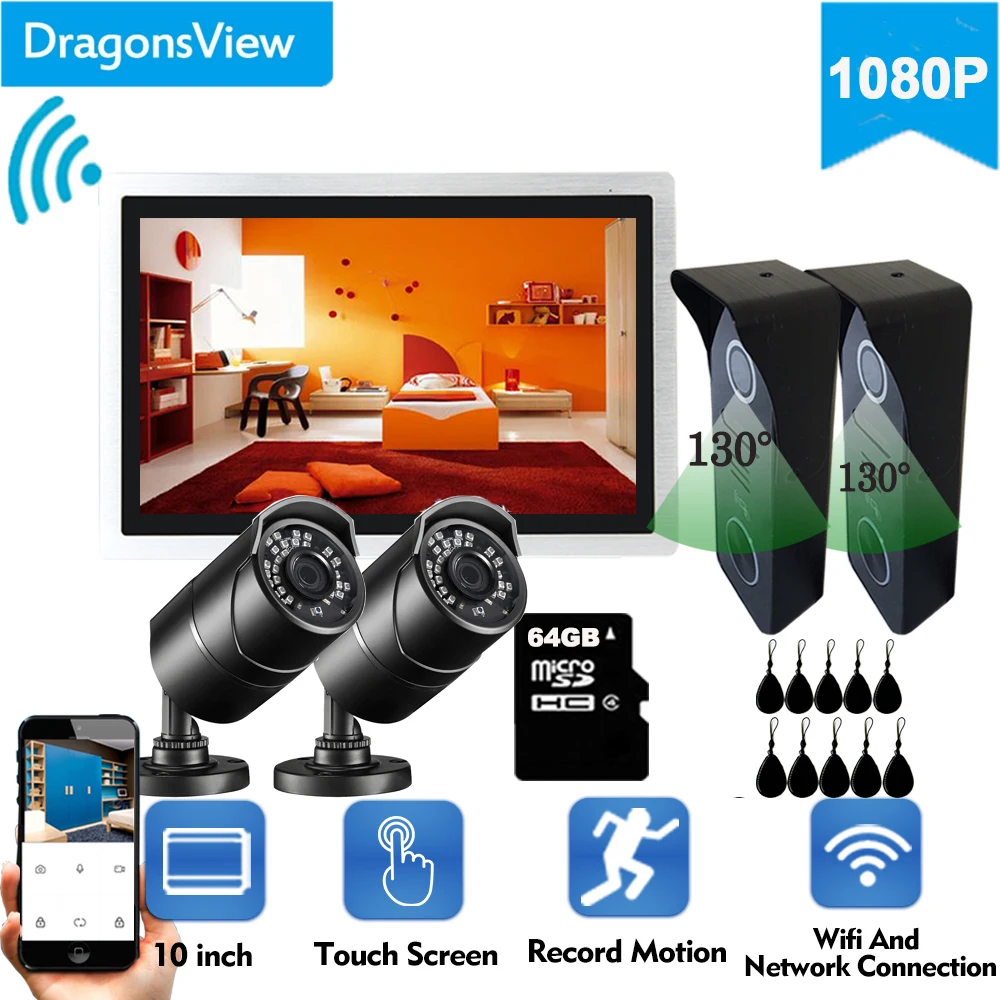 

Dragonsview 10 Inch Wifi Door Phone Intercom Wireless Video Doorbell With Monitor 1080P Doorbell Camera Smart IP Door Access Kit