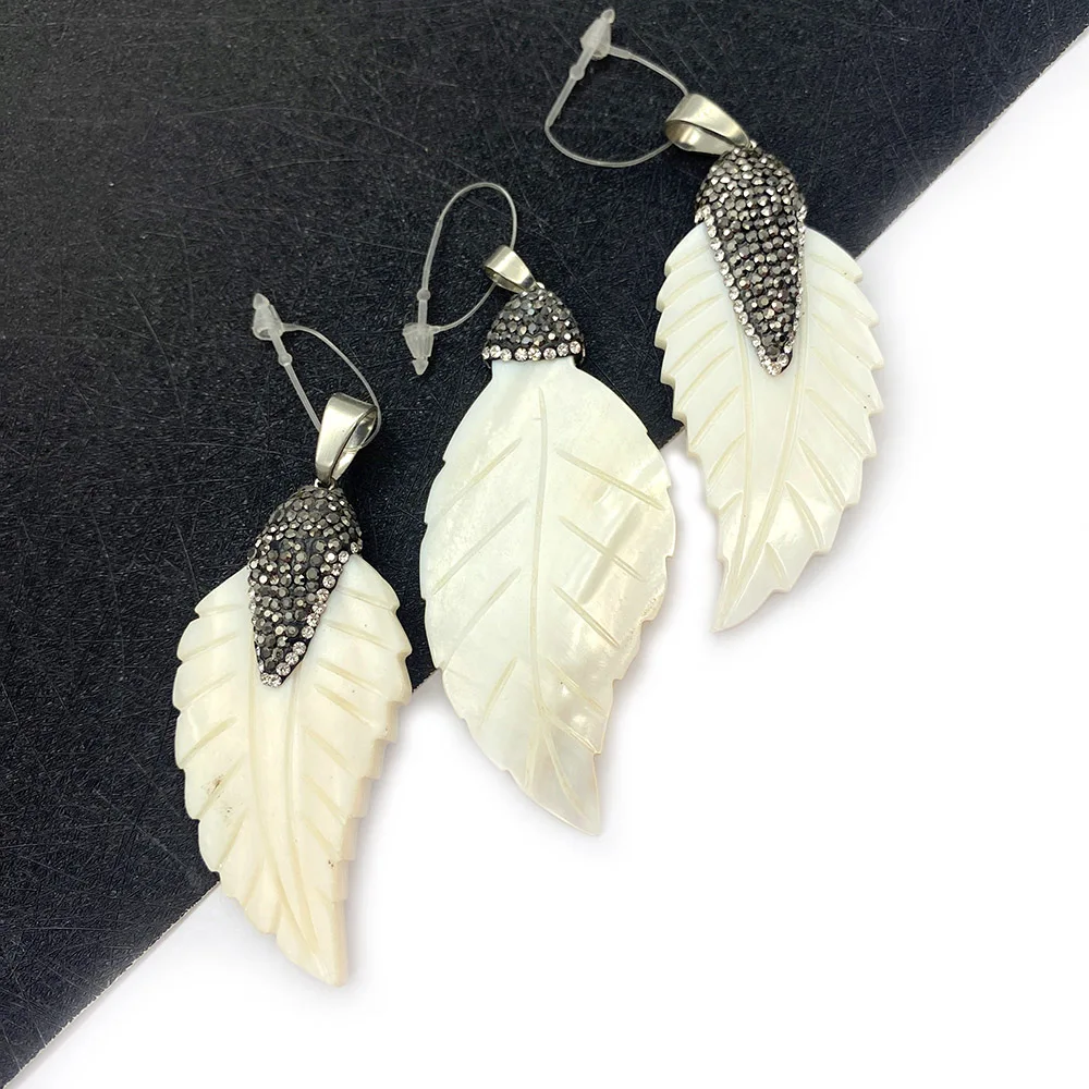 

Freshwater Shell Pendant Necklace White Diamond Jewelry Leaf Shape DIY Making Exquisite Necklace Accessories Gift Earring Charms