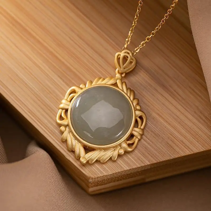 

Natural Hetian Jade Green Jade Pendant Retro Personality Ladies Clavicle Chain Necklace Ornament jade pendant
