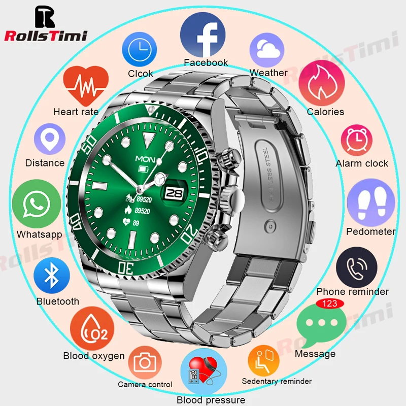 

Rollstimi Men Lady Fitness Tracker Sports Smart Watch Bracelet Heart Rate Blood Pressure Monitor Health Wristband Bluetooth Band