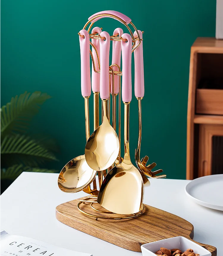

New Ceramic Handle Kitchenware Cooking Utensils Set Heat Resistant Kitchen Non-Stick Cooking Utensils Baking Tools Storage Box
