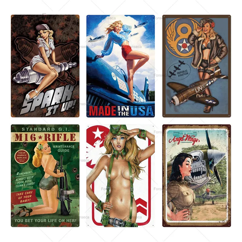 

Pin Up Girl Tin Signs Plaque Metal Vintage Sexy Metal Sign Wall Decor Pub Plaque Funny Metal Poster Club Bar Decor Restaurant