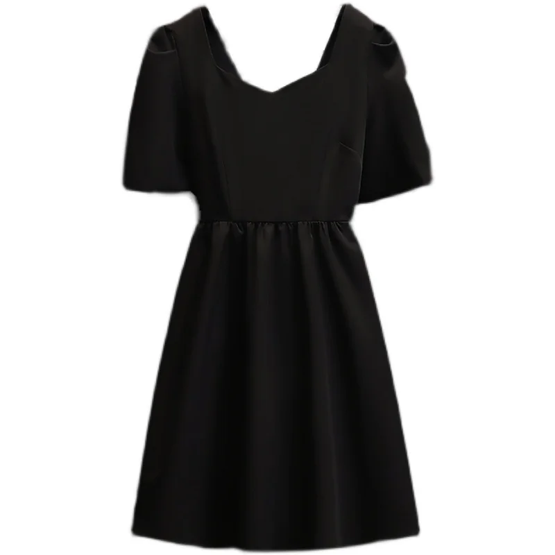 

New Plus Size L XL 2XL 3XL 4XL Summer Vintage Black Dress for Women 2021 Square Collar White Bowknot Elegant Female OL Dresses