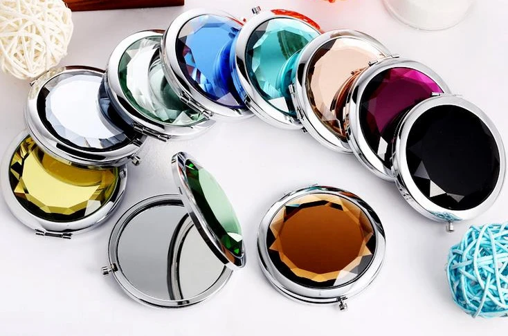 Складное зеркало для макияжа размером 7 см 50 шт. компактное с кристаллами