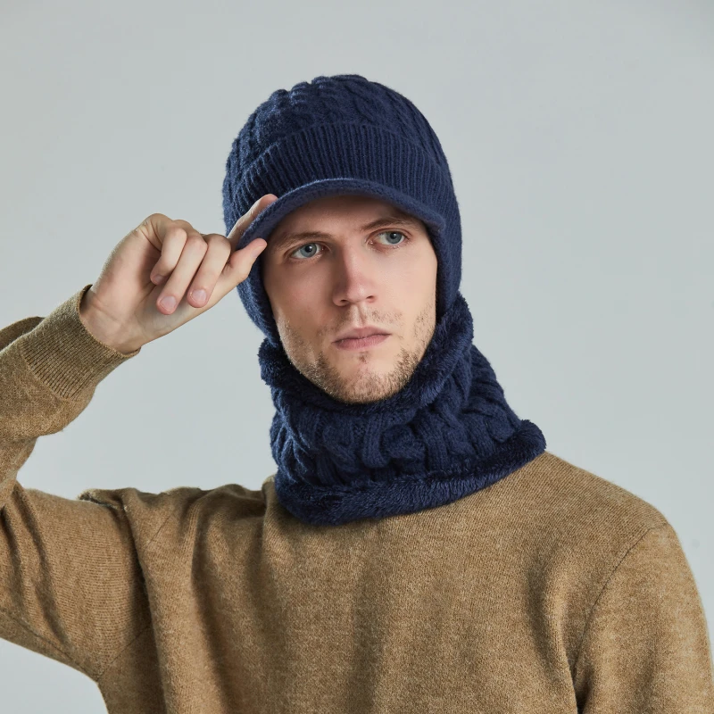 

Winter Warm Hat Visors Scarf Set Women Plush Velvet Thick Women Face Caps Hood Men Outdoor Ear Protection Neck Scarf Knitted Hat