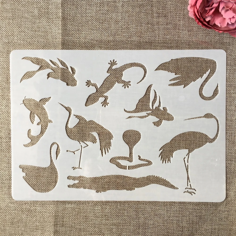 

A4 29cm Swan Crane Gecko Crocodile DIY Layering Stencils Painting Scrapbook Coloring Embossing Album Decorative Paper Template