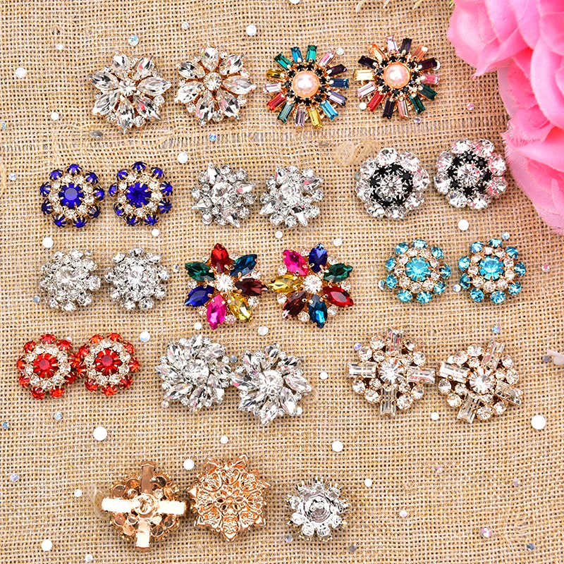

10 шт. Стразы Цветочная Пряжка пуговица цветная кристальная жемчужная брошь аксессуары для одежды сделай сам украшение для одежды обуви сум...