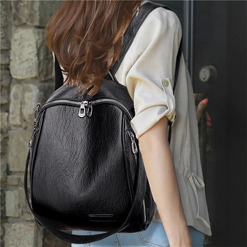 

High Quality Women Soft PU Leather Backpacks Vintage Female Shoulder Bags Casual Travel Ladies Bagpack School Bags Fashion