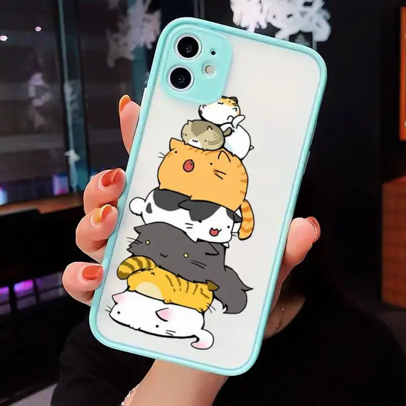 

Cute cartoon cat Phone Cases Matte Transparent for iPhone 7 8 11 12 s mini pro X XS XR MAX Plus cover funda