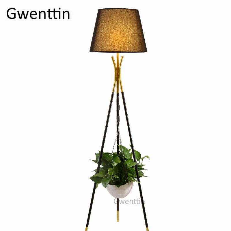 Скандинавский Золотой штатив Современные Напольные лампы Led стоячая лампа ткань