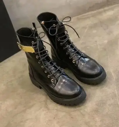 Bonjean черные кожаные сапоги на плоской подошве Женские ботильоны шнуровке с