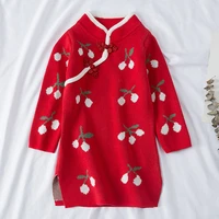 dress 2021 new autumn winter knitted sweater dress cheongsam buttons chinese style red children dresses girl clothing