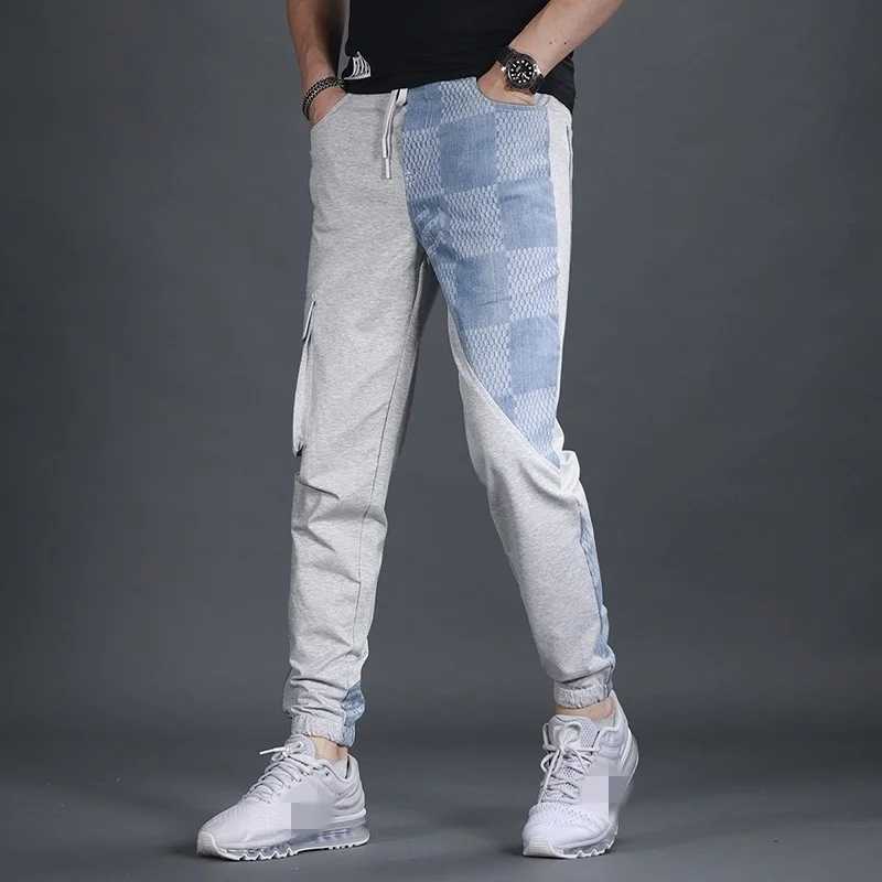 

Summer Joggers Casual Sweatpants Fashion Slim Fit Harem Pants Men Thin Section Elastic Waist Patchwork Denim Pants Mens Jeans