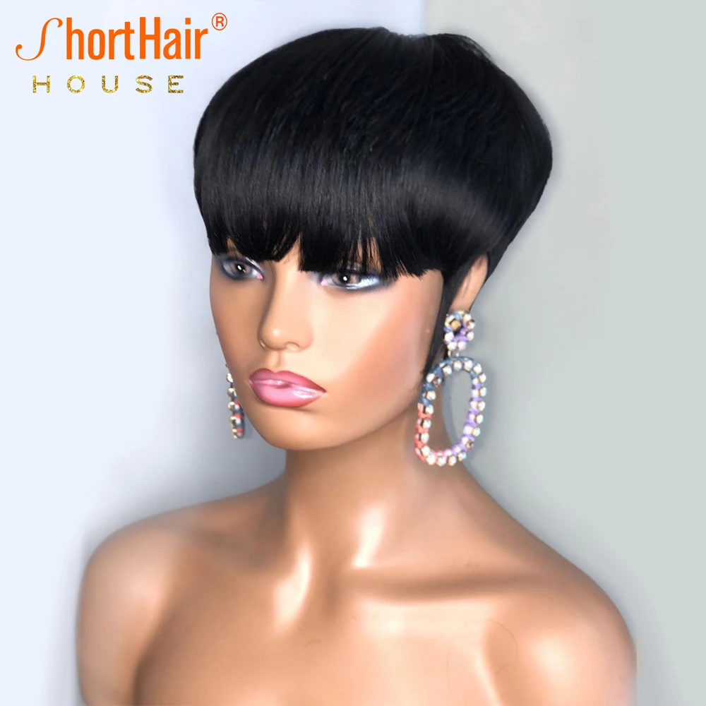 Изумрудный парик челка короткие волосы боб 100% человеческие парики для