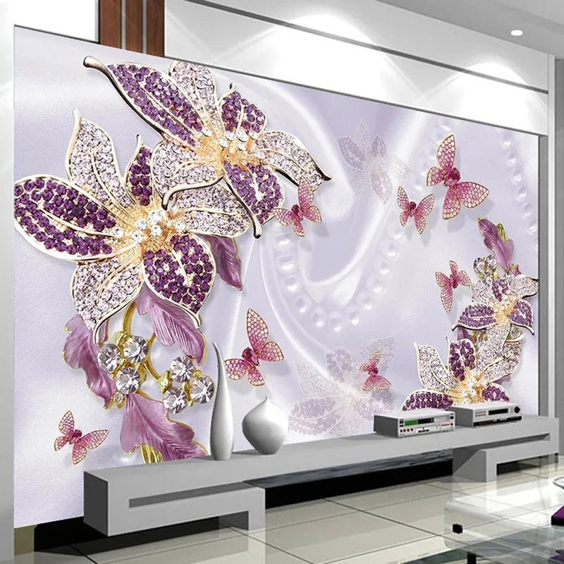 

Custom Photo 3D Mural Wall Wallpaper Purple Jewelry Flower Luxury Murals For Living Room Bedroom Background Papel De Parede