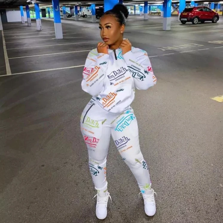 

Two Piece Set Women Clothing Pants Sets For Women Fashion Winter Clothing Letter Printed Casual Sweat Top