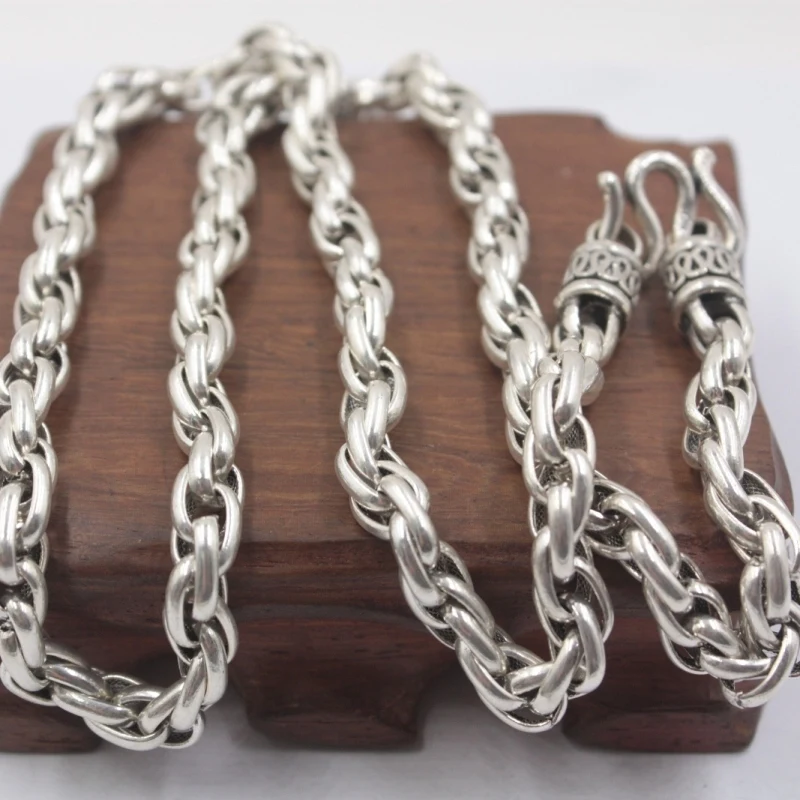 

Solid Sterling S925 Silver Necklace Men Luck Twist Singapore Chain Link Necklace 22inches 6mmW 57.8g