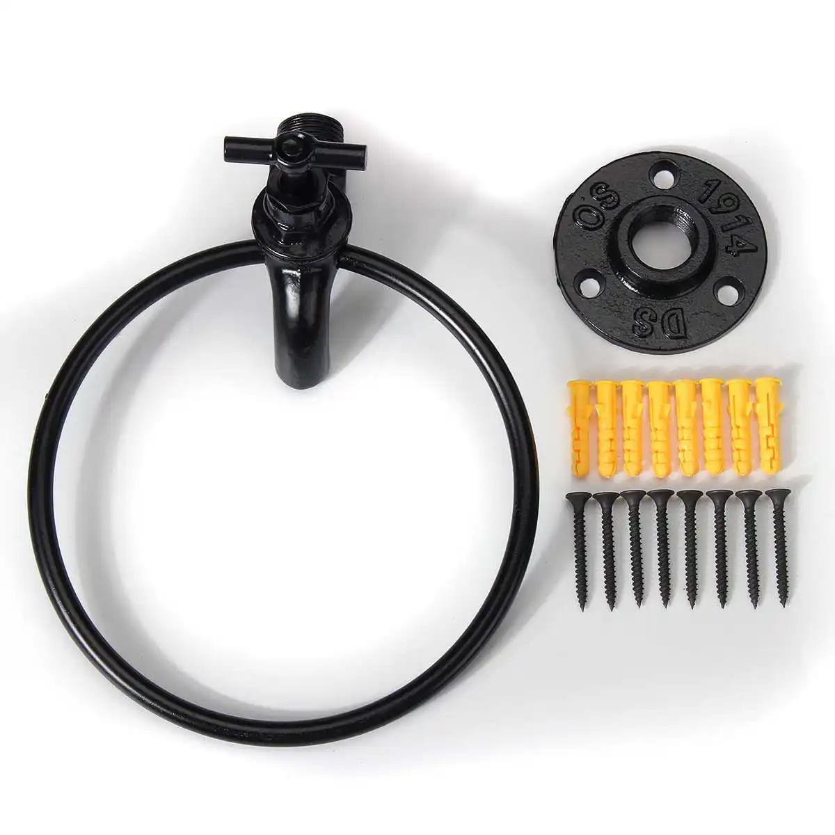 

Retro Wall Mounted Towel Ring Holder Kitchen Bathroom Storage Rack Organizer Hanger Storage Shelf Towel Holder Hardware Black