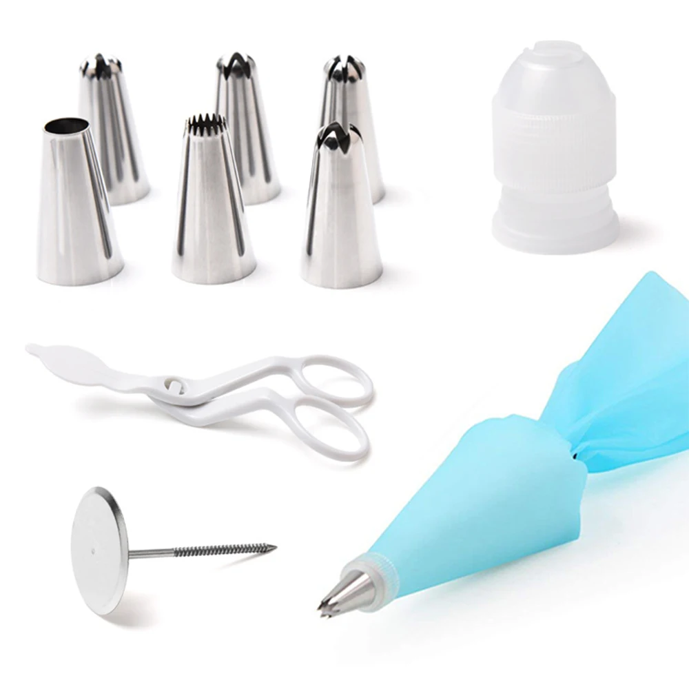 

10PC/set Fudge Cake DIY Pastry Baking Tool Icing Pipe Nozzle Cream Scissors Rose Lifter Transfer Baking Skills Cake Decorat Tool