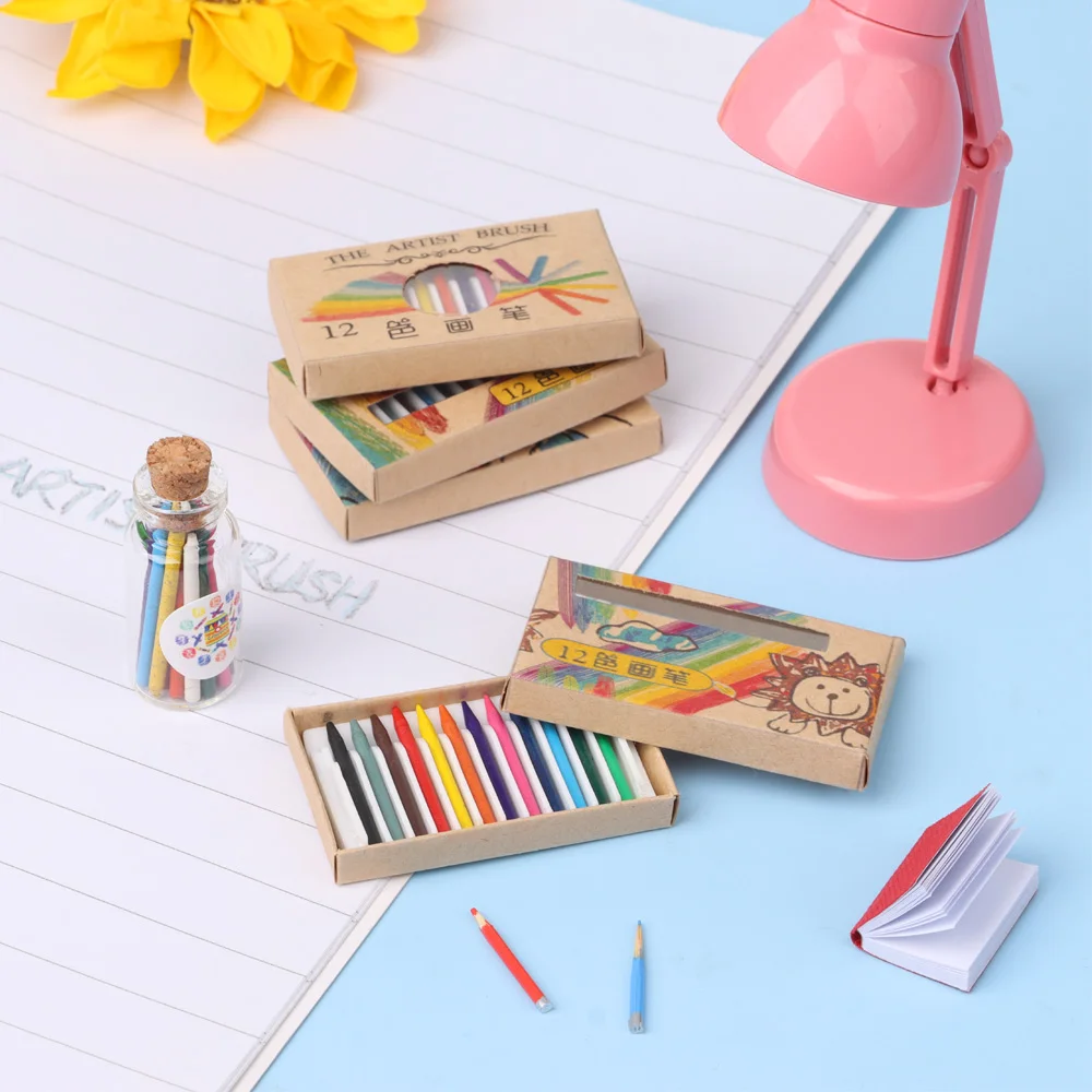 1Set Miniature Crayon Color Pencil Scene Model Doll Colorful Mini Dollhouse Decoration Kids Toys Dolls Accessories - купить по