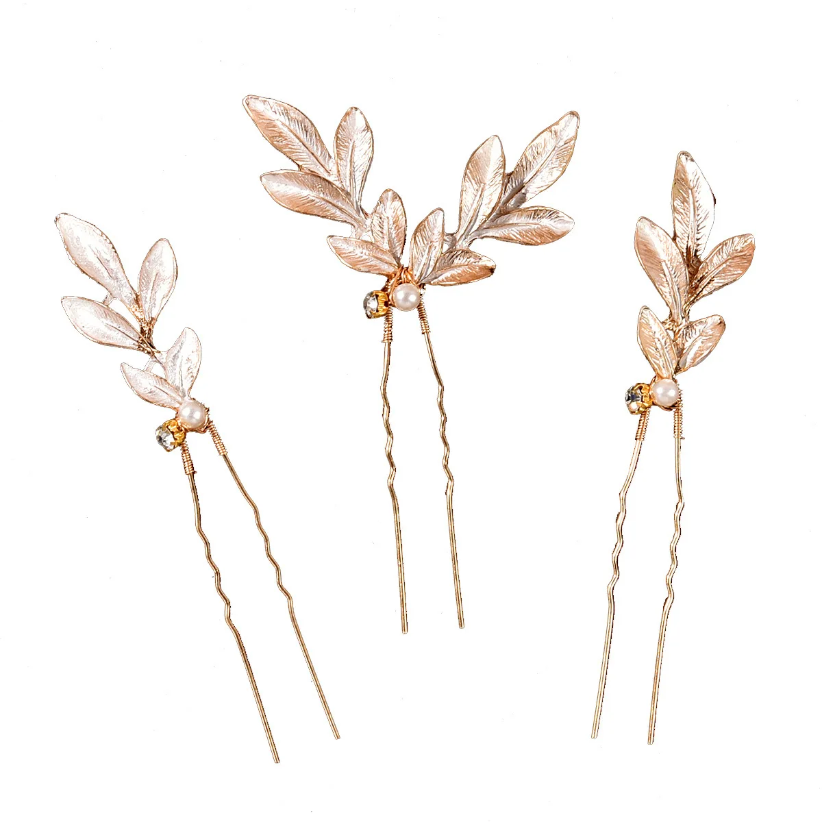 

3pcs U-shaped Hairpin with Leaf Decor Alloy Hair Rollers Weddings Parties Hair Pins Suitable for All Hair Types LL@17
